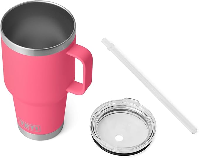 YETI Rambler 35 oz Tumbler with Handle and Straw Lid, Travel Mug Water Tumbler, Vacuum Insulated Cup with Handle, Stainless Steel, Tropical Pink