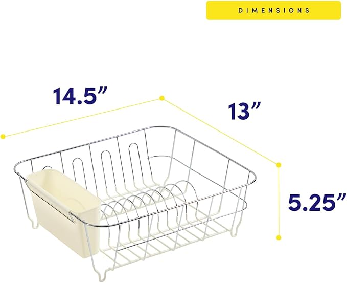 Dish Drying Rack & Cutlery Holder 2 Piece Set - Compact Sink-Fitting Dish Drainer with Rubberized Undercoating, Space-Saving Kitchen Organizer for Plates, Cups, Bowls & Utensils in Sink, Ivory