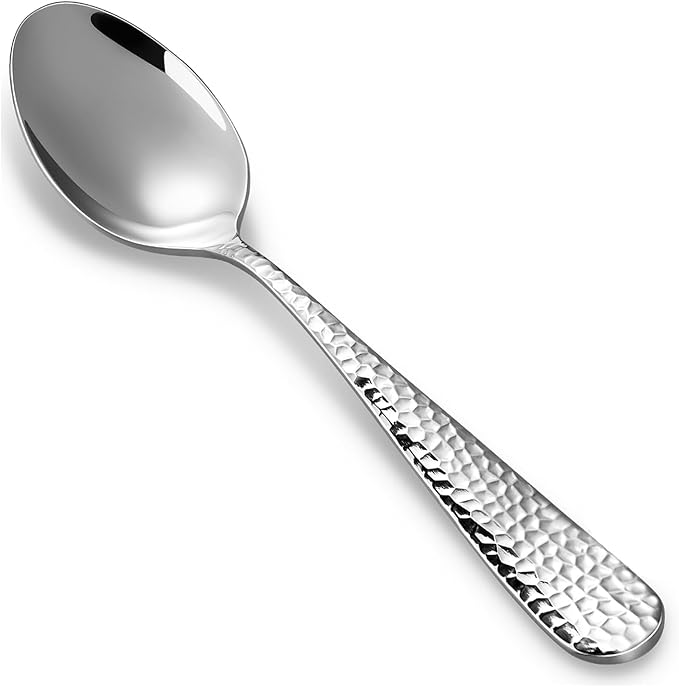 KEAWELL Premium Louise Hammered 4-Piece Soup Spoon Set (7" Soup Spoons)