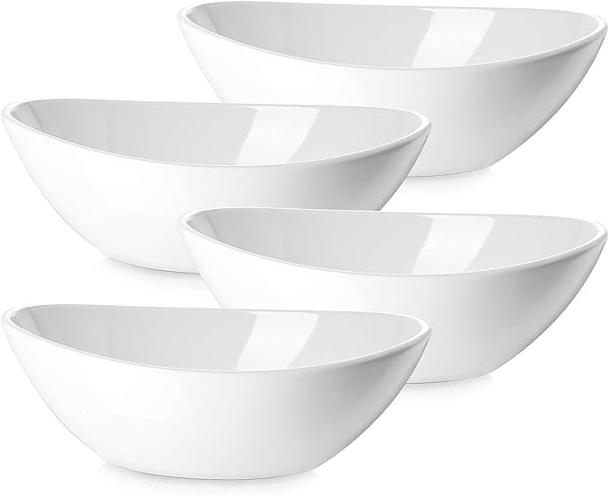 DOWAN Large Serving Bowls with Handles, 60 OZ Oval Serving Platter for Turkey, Fruit Salad Serving Dishes for Entertaining, Porcelain Pasta Bowls for Thanksgiving Day, Parties, Set of 2, Soft White