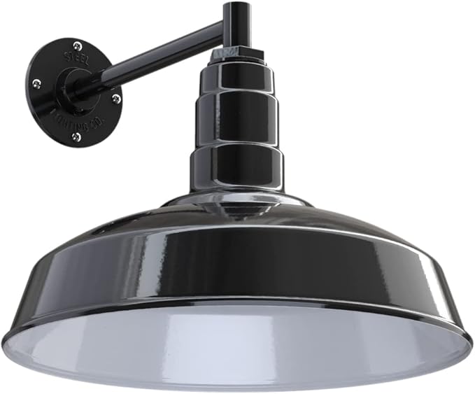 11" Straight Arm Barn Light Outdoor | Farmhouse | Modern Gray/Brass