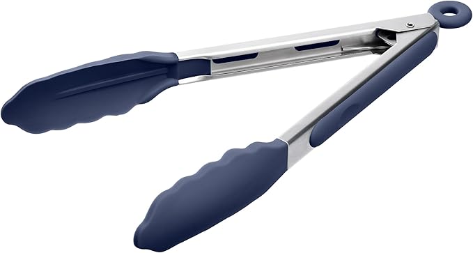Doosu Kitchen Tongs with Silicone Tips for Cooking Serving (16in, Aqua Sky)