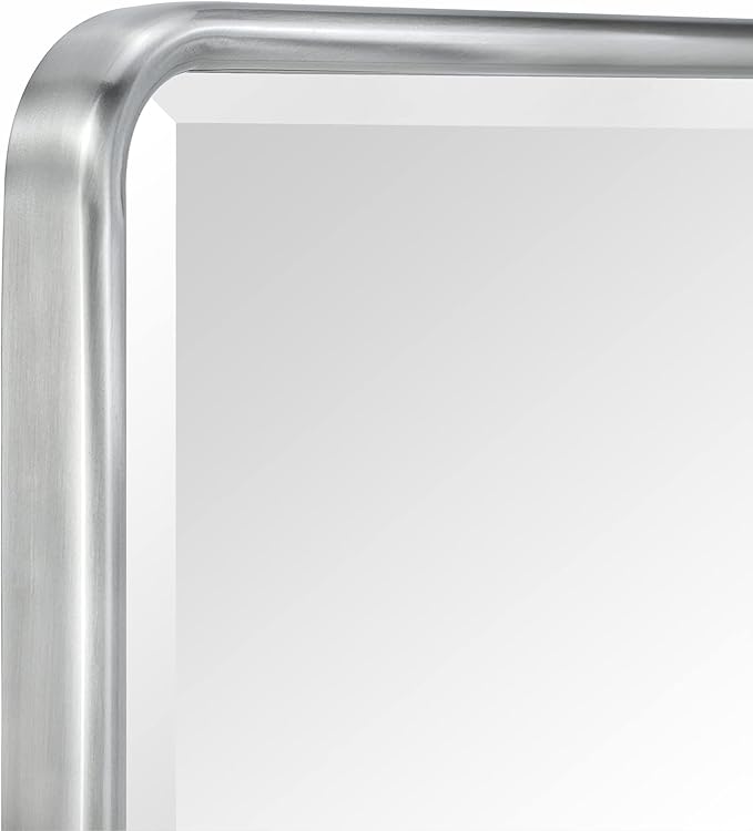 TEHOME Farmhouse Brushed Nickel Metal Framed Recessed Bathroom Medicine Cabinet with Mirror Rounded Rectangle Medicine Cabinet with Beveled Mirror 16x24''