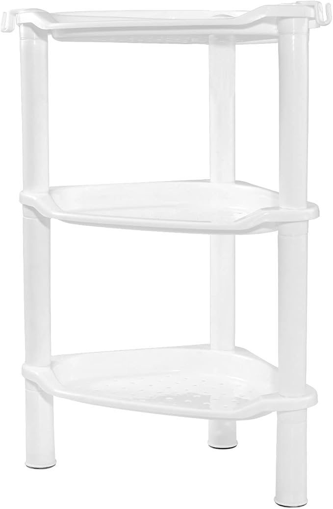 3 Tier Shower Caddy Organizer Shelf Corner, 13.5 x 10 x 26 Inches, Rustproof, Plastic Shower Rack Stands for Inside Bathroom, Bathtub, Shower pan, White(Round Slot White 3 Tier)