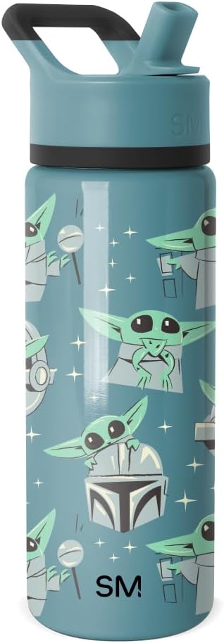 Simple Modern Kids Summit Water Bottle with Straw Lid | Star Wars Baby Yoda Grogu 18oz Stainless Steel Cup Insulated Tumbler for Boys, Girls, School | Grogu Doodle