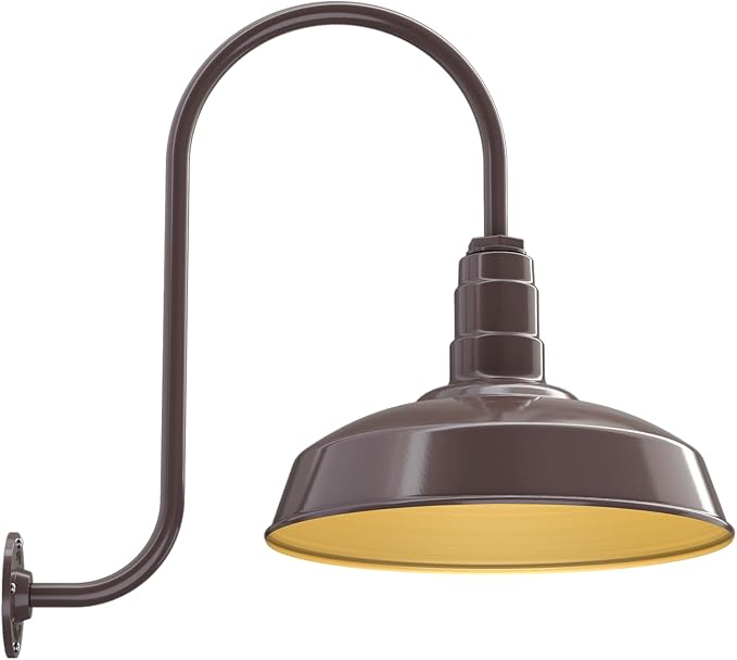 11" Straight Arm Barn Light Outdoor | Farmhouse | Modern Gray/Brass