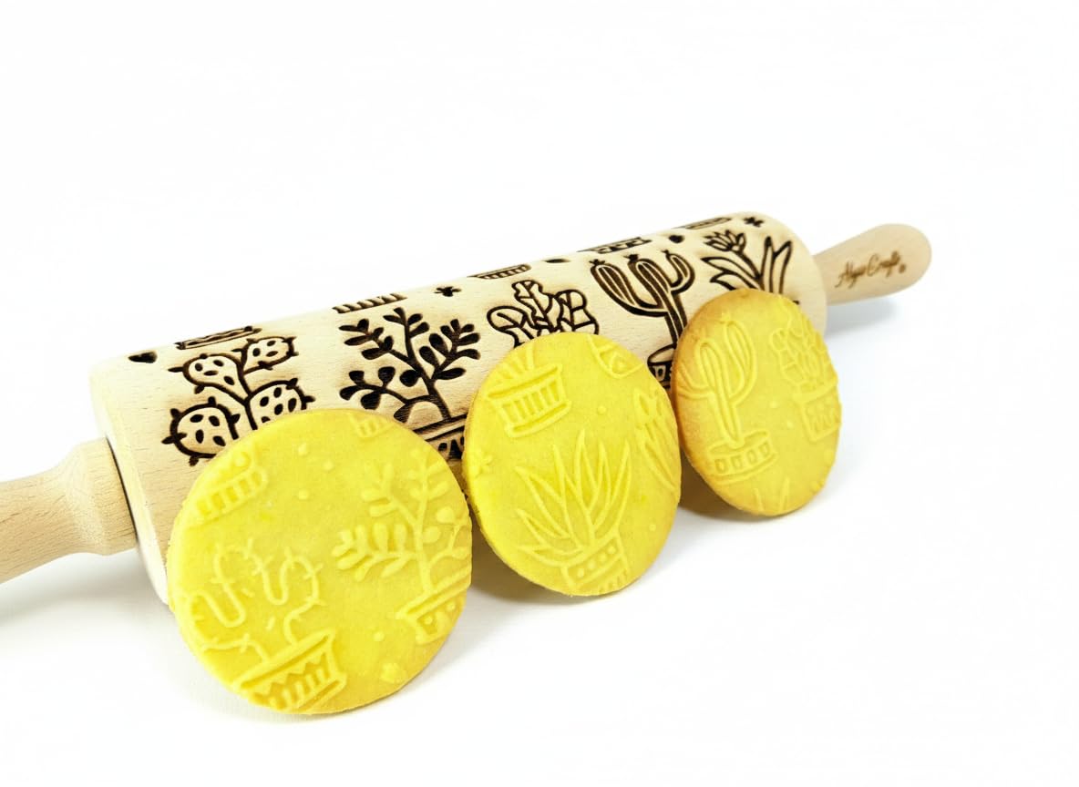 WILD POPPY Embossing Rolling Pin with Flowers Pattern. Dough and Clay Roller for Embossed Cookies and Pottery. Cookie and Ceramic Stamp. Backing Gifts for Women by Algis Crafts