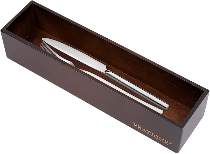PRATIQUE Bamboo Drawer Organizer - Kitchen Utensil Organizer Silverware Tray Cutlery Holder，Office Desk Supplies and Accessories (12x3x2.6 inch)
