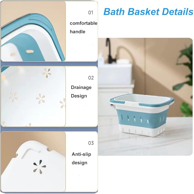 2 Pack Portable Shower Caddy Tote, Plastic Storage Collapsible Basket with Handles, Box Organizer Bin for Bathroom, Kitchen, College Dorm,Gym (Blue 2 pack) (Blue 2 pack)