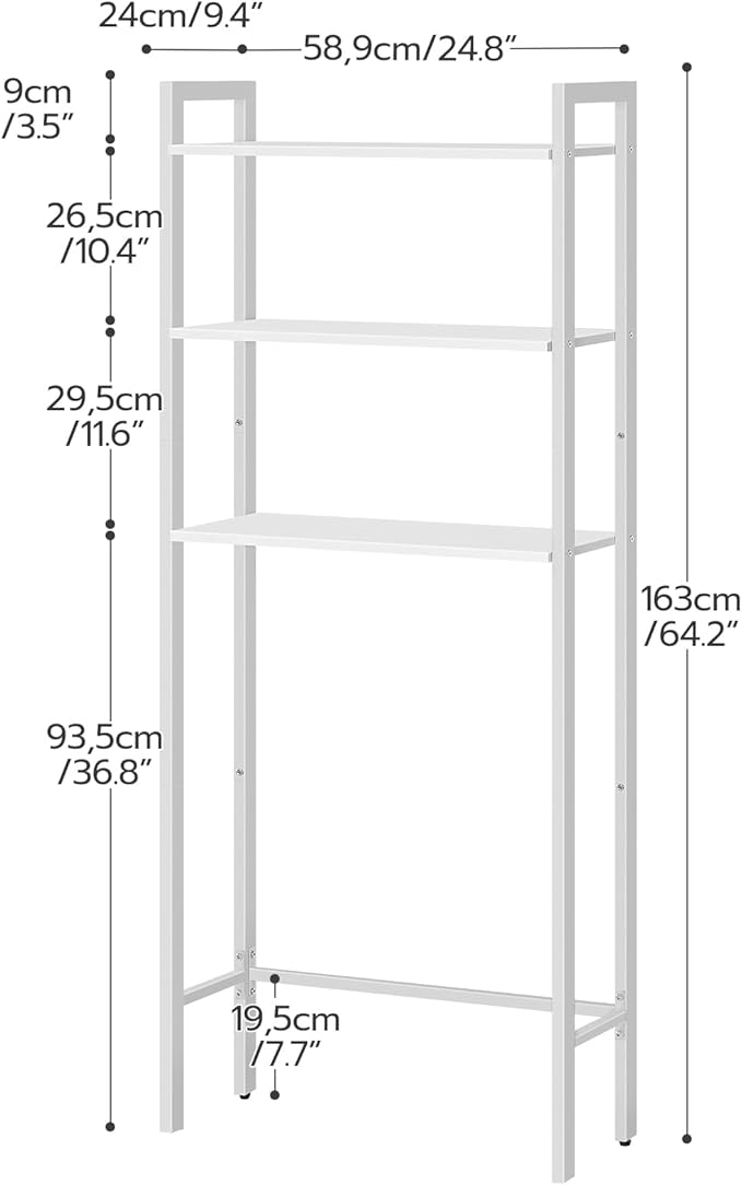 HOOBRO Over The Toilet Storage, 3-Tier Bathroom Organizer Shelf Over Toilet, Freestanding Bathroom Storage Shelves, Space Saver, Easy to Assemble for Room, White WT41TS01