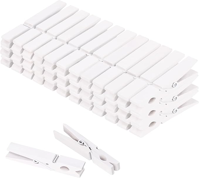 White Clothes pins 2.9inch 50PCS White, Colorful ClothesPins Wooden Clips for Photos Pictures Decorative Crafts, Decoration Colored clothespins Clothing Hanging clothespins