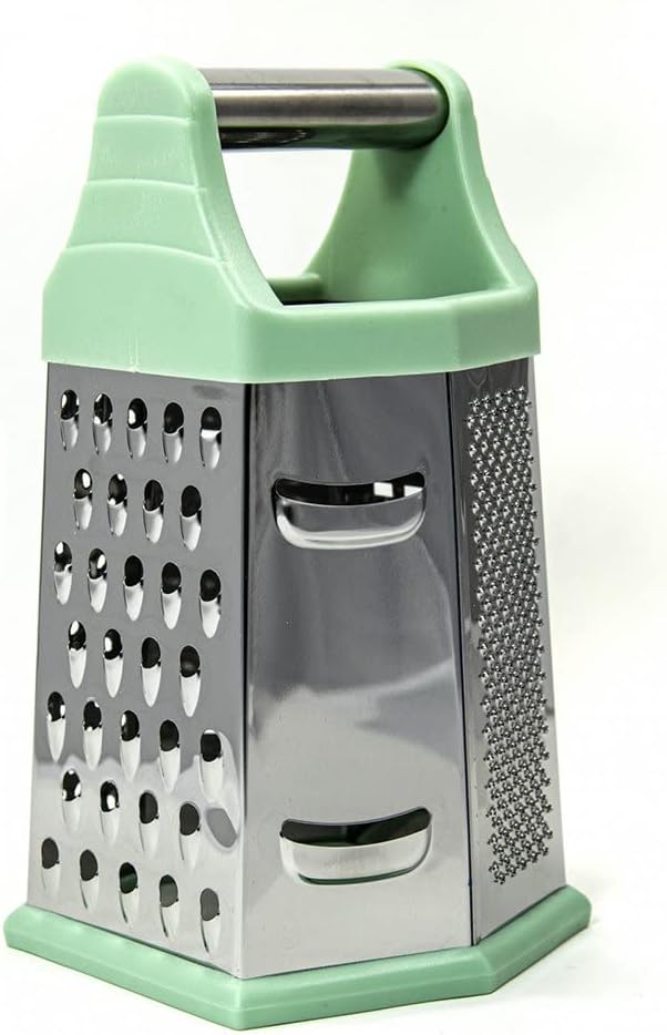 Beille 6 Side Stainless Steel Grater Top Handle Zester Slicer 7.75 Inch, Pink