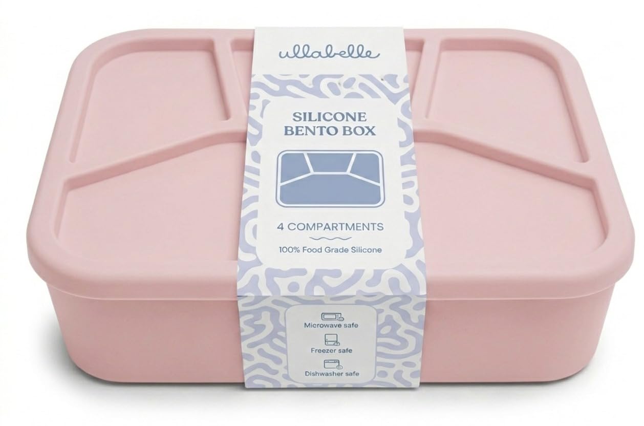 Leak Proof Square Bento Box Food-Grade Silicone Bento, BPA, Phthalate, Lead, & PVC Free - Bento Lunch Box for Daycare, Kids, & Adults - Leak Resistant Sets With Lids Snack Box Container (Pink)