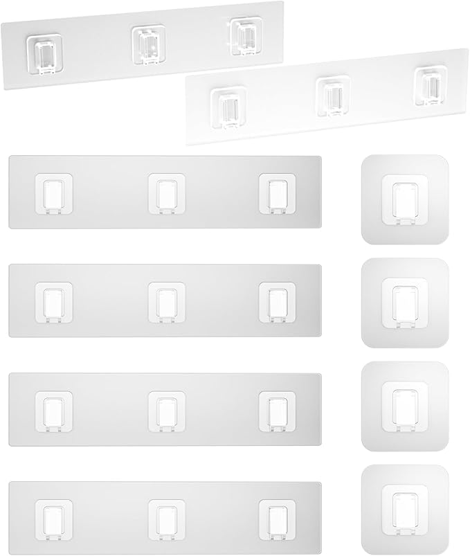 Lsnisni 10 Pack Shower Caddy Adhesive Replacement, Waterproof Shower Shelf Adhesive Strips, Strong Adhesive Flat Hooks for Bathroom Storage Shelves and Kitchen Racks No Drilling, Clear