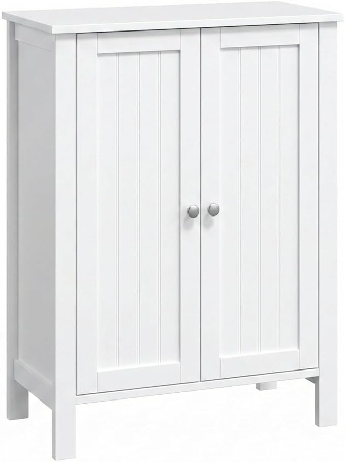 Bonnlo Bathroom Cabinet Free Standing Floor Storage with Double Door Adjustable Shelf Space Saver Decorative Modern Bathroom Furniture White