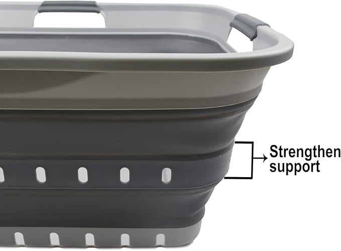 SAMMART 42L (11 gallon) Collapsible Plastic Laundry Basket - Foldable Pop Up Storage Container/Organizer - Portable Washing Tub - Space Saving Hamper/Basket (Grey/Dark Grey)