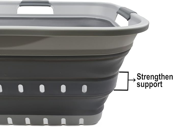SAMMART 42L (11 gallon) Collapsible Plastic Laundry Basket - Foldable Pop Up Storage Container/Organizer - Portable Basket - Space Saving Hamper (Grey/Dark Grey (Set of 2))