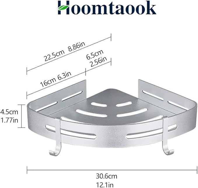 Hoomtaook Corner Caddy Bathroom Shower Shelf Wall Mounted No Drilling 2 Tier Storage Shelves Adhesive Triangle Baskets Silver Bathroom Kitchen Storage Basket