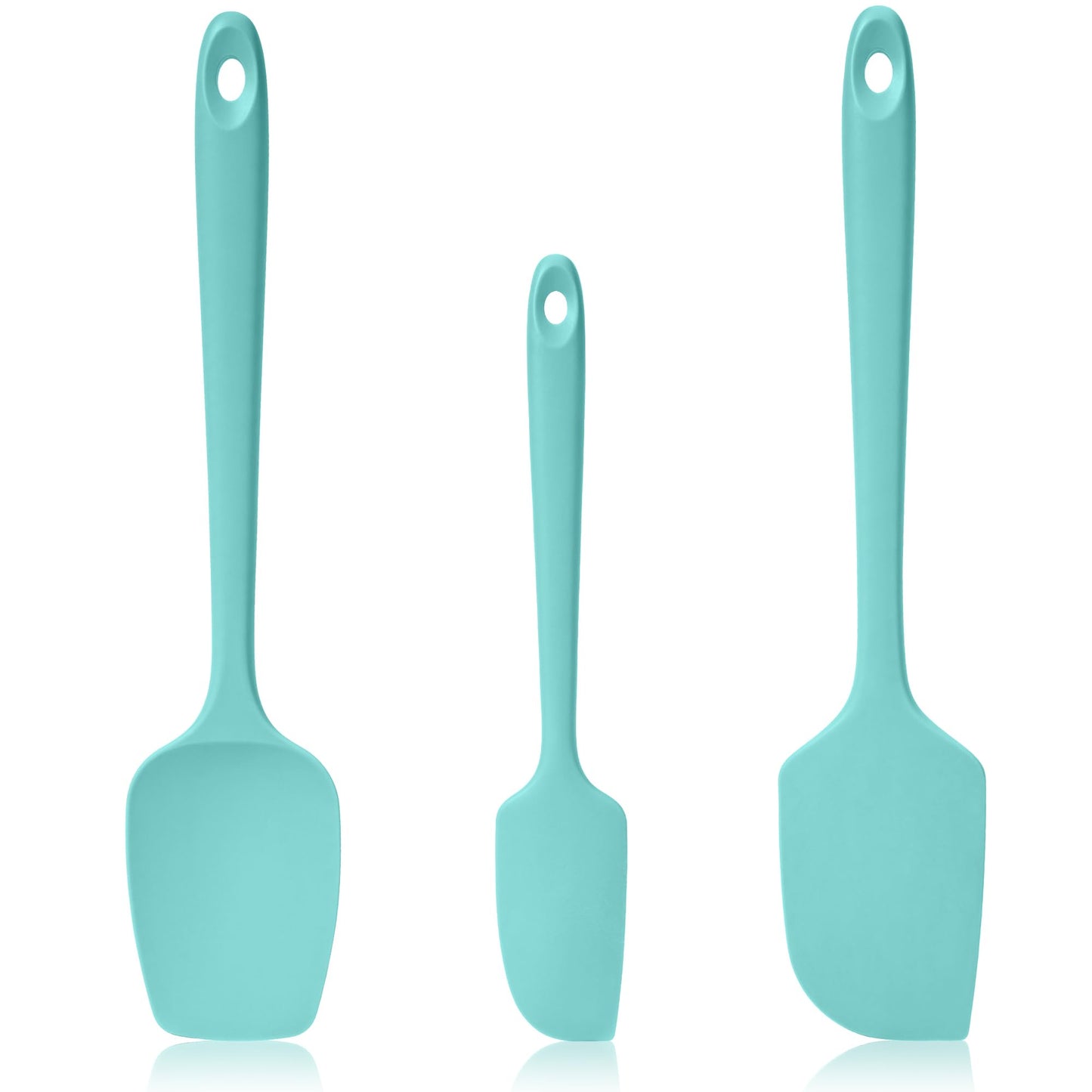 Lilybeam 600ºF Heat Resistant Silicone Spoon Spatula Set of 3, Aqua Sky