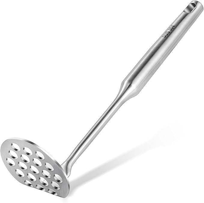 Potato Masher Stainless Steel,Wooden handle Potatoes Smasher, Manual Mashed Potato Masher Kitchen Tool for Avocado,Potatoes, Vegetables, 13.5Inch Long handle Large Heavy Duty Metal Mashing Utensil