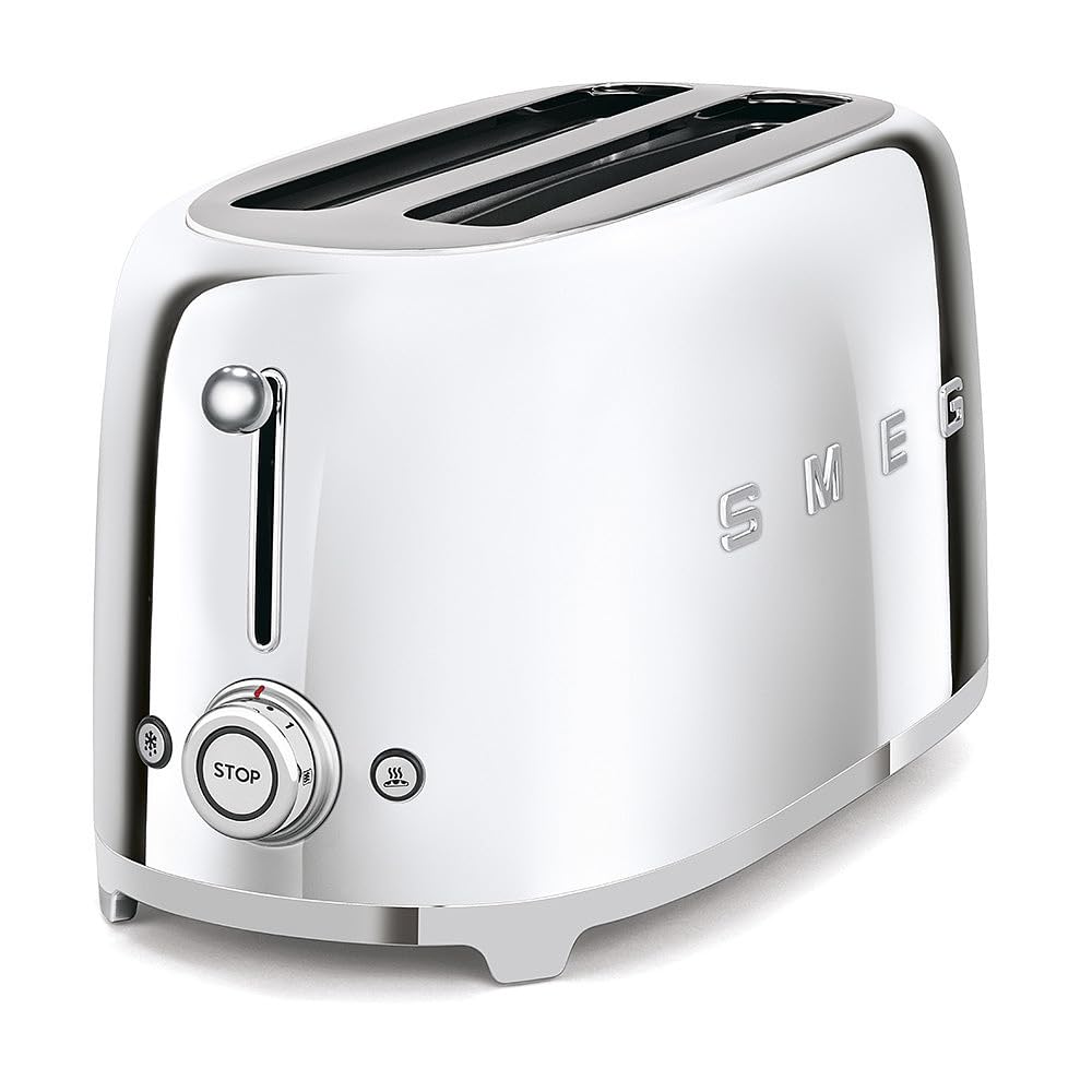SMEG 2 Slice Toaster with 6 Presets and Defrost Function and Removable Crumb Tray TSF01RDUS, RED