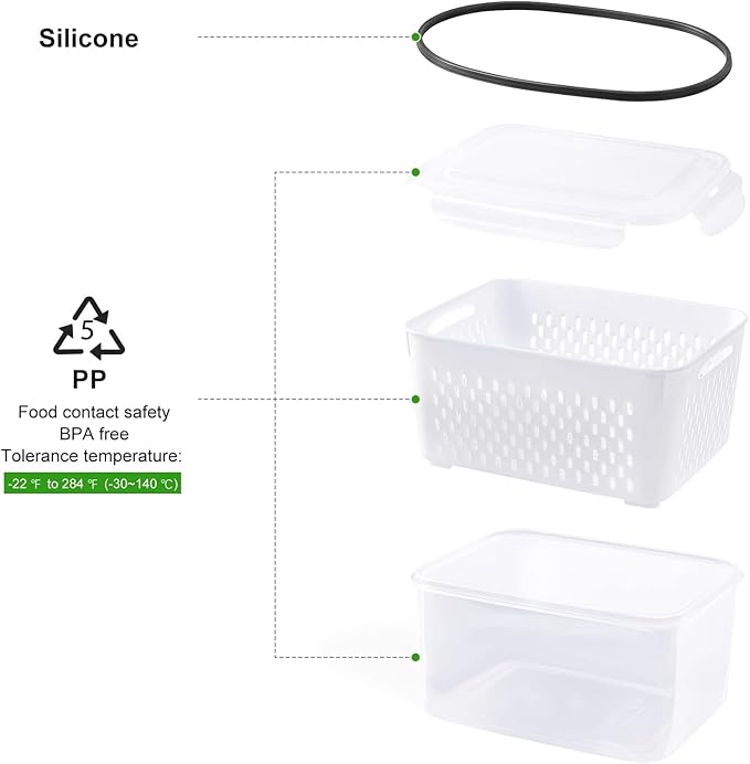 Freshmage Fruit Storage Containers for Fridge with Removable Colander, Airtight Food Storage Container, Dishwasher Safe Produce Saver for Refrigerator, Keep Berry Fruit Fresh Longer 10 pcs Large Clear