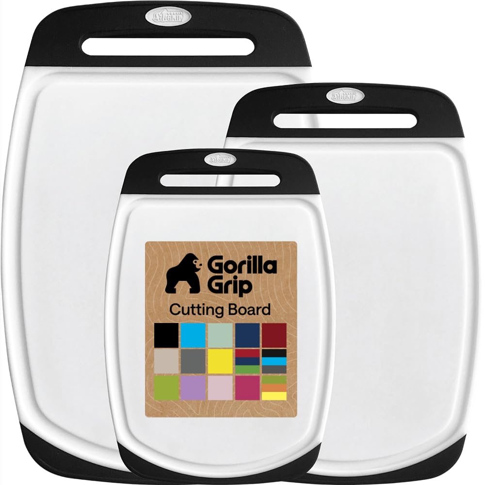 GORILLA GRIP BPA-Free Reversible Kitchen Cutting Board, Set of 3, Red