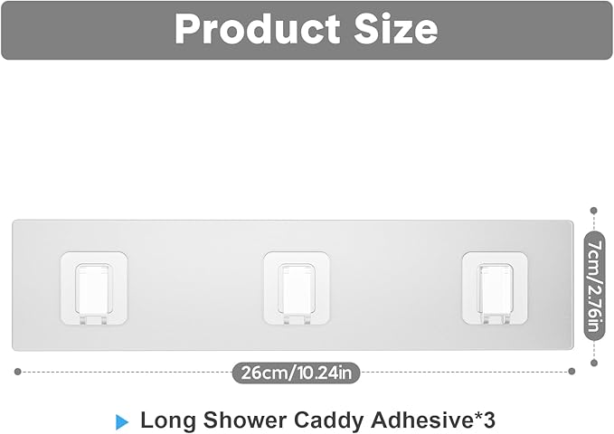 Lsnisni 3 Pack Shower Caddy Adhesive Replacement, Waterproof Shower Shelf Adhesive Strips, Strong Adhesive Flat Hooks for Bathroom Storage Shelves and Kitchen Racks No Drilling, Clear
