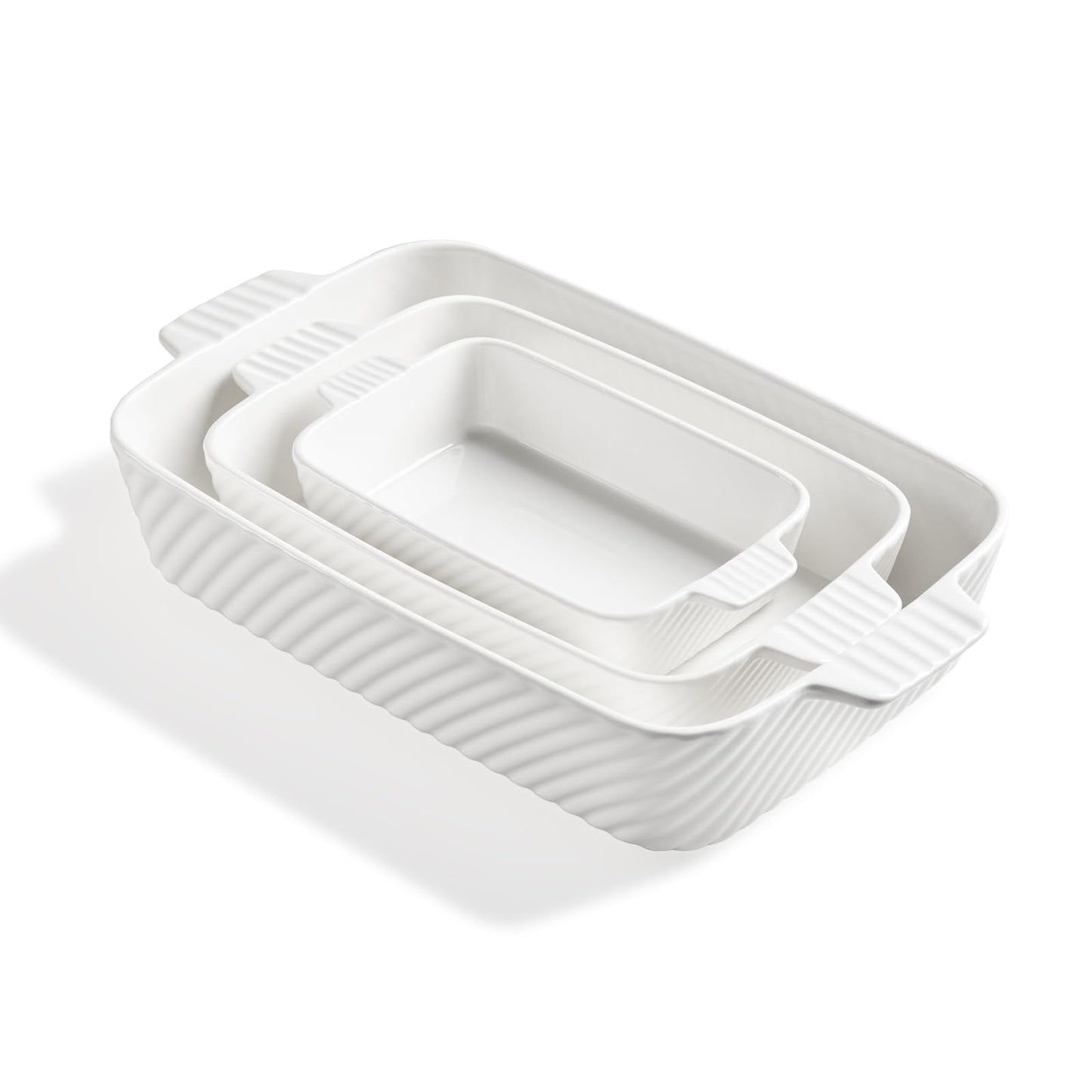 Sweejar Ceramic Baking Dish Set, Cake Baking Dish for Brownie, Porcelain Striped Casserole Dishes for Oven with Handle for Lasagna, Family Dinner(Turquoise)