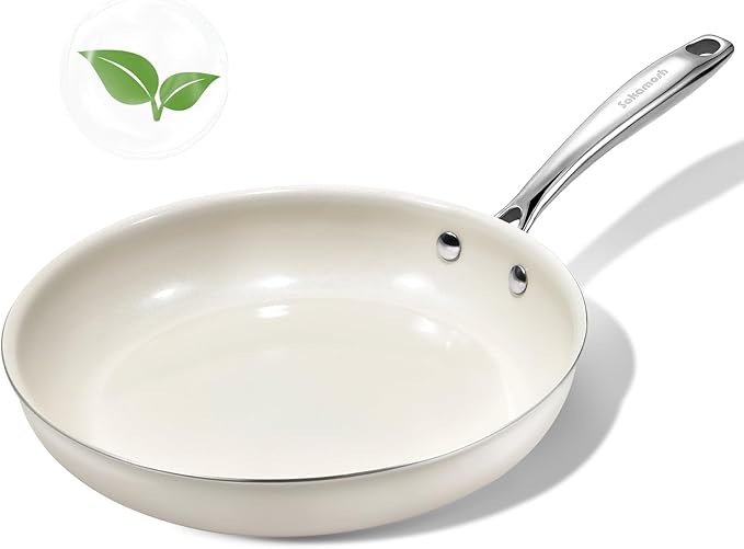 SAKAMOSH 9.5" Nonstick Ceramic Frying Pan, Non Toxic Pan, White