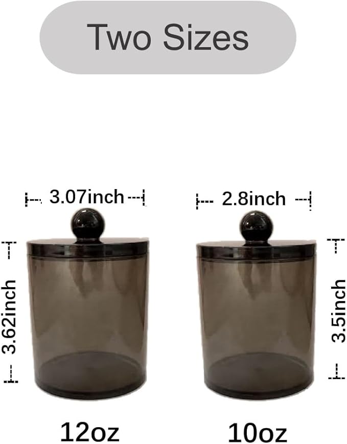 WEISHI 4 Pack Qtip Holder Dispenser - Cotton Ball, Swab, Round Pads, Floss , Small Plastic Apothecary Jar Containers with Lids for Bathroom Storage and Organization, Vanity Organizer ( Black )