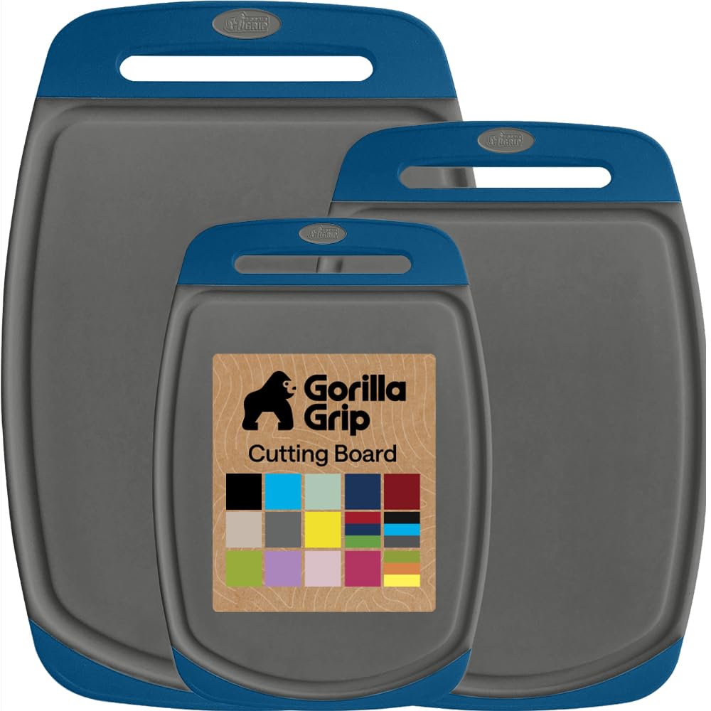 GORILLA GRIP BPA-Free Reversible Kitchen Cutting Board, Set of 3, Red