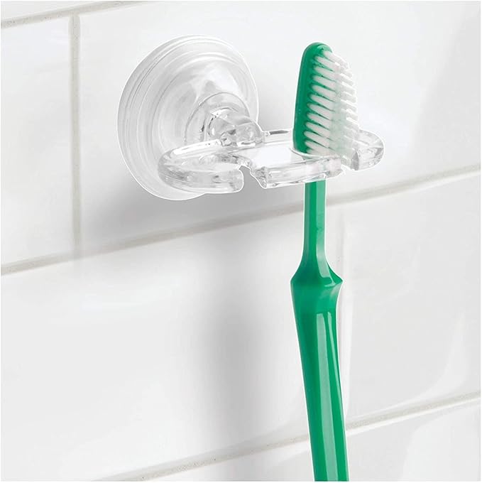 iDesign BPA-Free Plastic Bathroom Suction Toothbrush Holder - 2.75" x 2.25" x 2", Clear