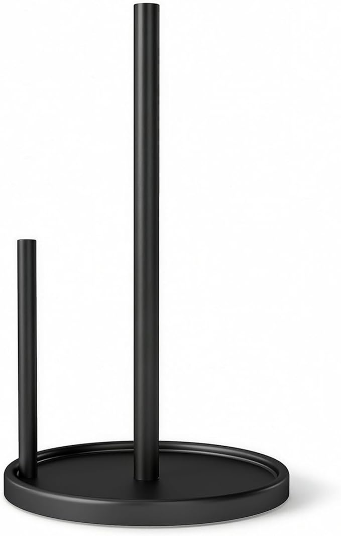 Paper Towel Holder Countertop, Black Kitchen Paper Towels Holder, Paper Roll Holder with Weighted Base