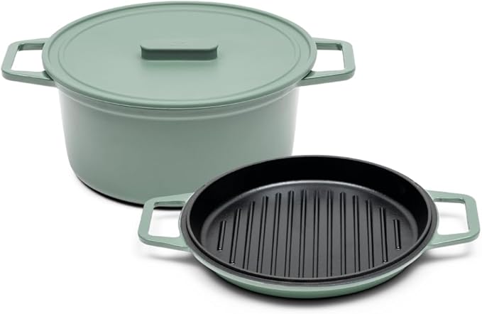 Misen 7 QT Enameled Cast Iron Dutch Oven - Chip-Resistant Enamel Coating - Thick Iron Core For Heat Retention - Large Cooking Surface - Oven Safe, Induction Compatible - Grill and Silicone Lid, Red