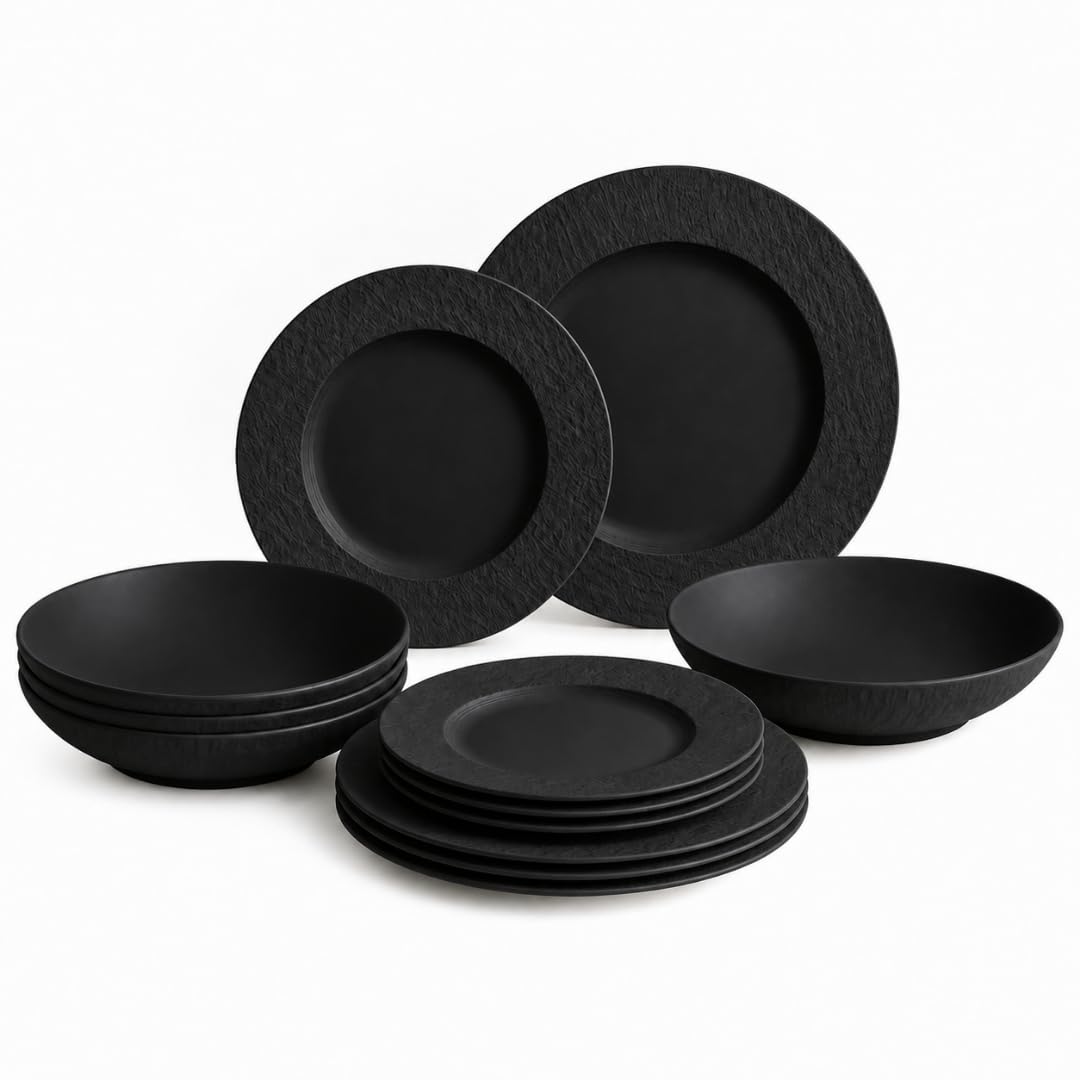 Villeroy & Boch Manufacture Rock Blanc 12 Piece Dinnerware Set, White