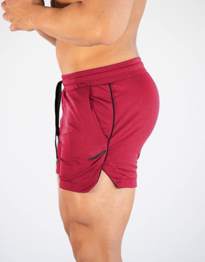 FLYFIREFLY Men's Gym Workout Shorts Running Lightweight Athletic Short Pants Bodybuilding Training Red