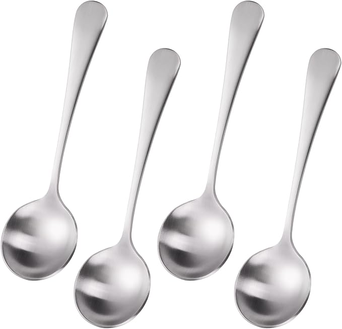 Mafier 7" Elegant Soup Spoons Silverware Set,18/10 Stainless Steel,Matte Satin Finish,Dishwasher Safe(Set of 4,Silver)
