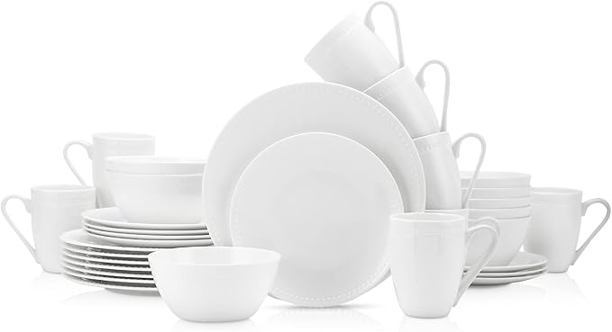 Stone Lain Madeline Formal Bone China Dinnerware Set 32 Piece Service for 8, White