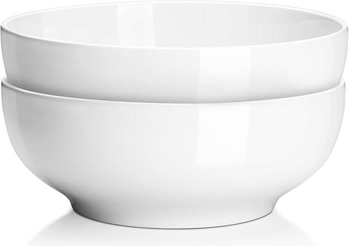 DOWAN Serving Bowls, 90 OZ(9.5") Large Salad Bowls for Entertaining, Side Dishes, Pho, Pasta, Centerpiece Bowls for Dinner Parties, Kitchen Decor, Microwave & Dishwasher Safe, White