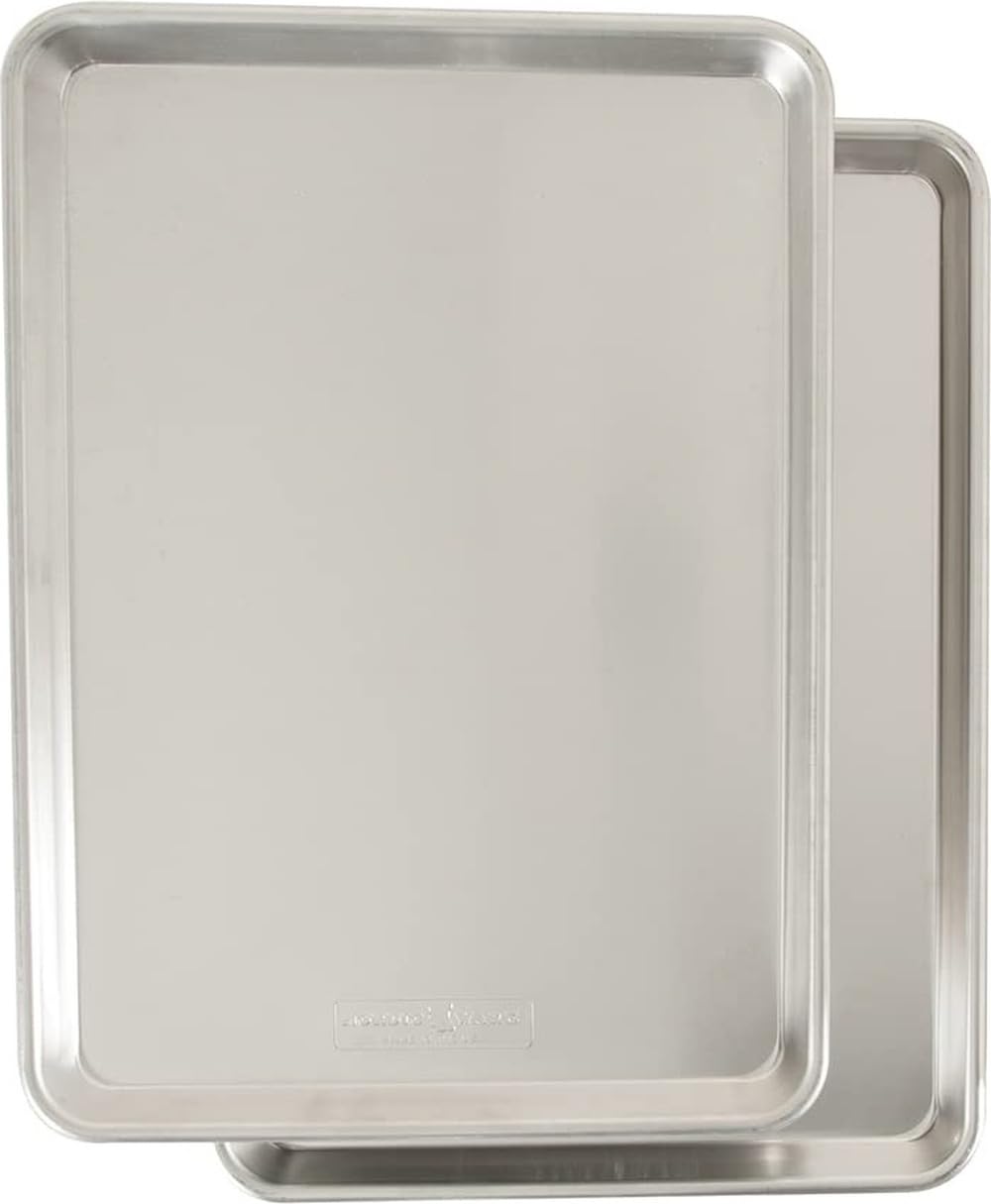 Nordic Ware Naturals Half Sheet Set - USA Made Aluminum Commercial Quality Sheet Pan for Baking or Roasting, Encapsulated Galvanized Steel Rim Prevents Warping, 2pk Half + 1/8 Sheet