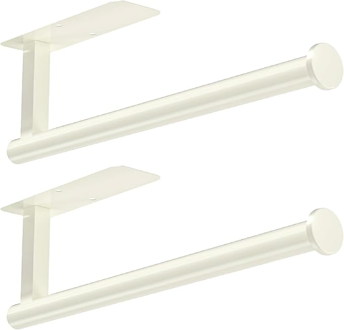 ASTOFLI Paper Towel Holder Under Cabinet No Drilling, Self Adhesive Paper Towel Holder Wall Mount for Kitchen Rack, Under Counter Napin Holder No Drill, RV, 304 Stainless Steel, White 2 Pack