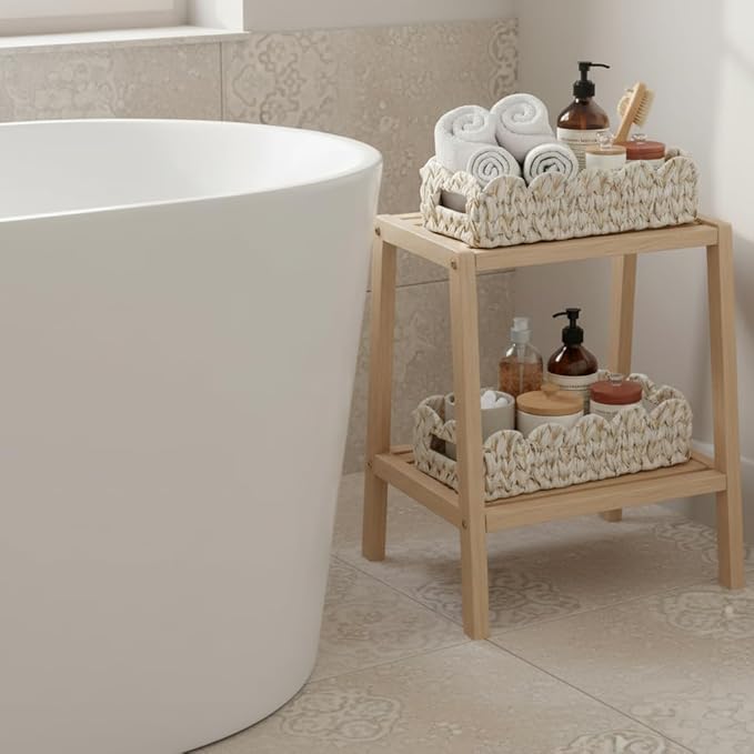 Scalloped Toilet Paper Storage Basket,Boho Small Bathroom Basket,Wicker Decor Baskets for Bathroom,Bedroom,Living Room,Coastal Bathroom Decor Accessories