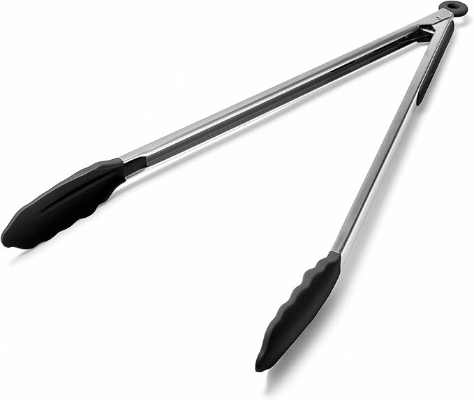 Doosu Kitchen Tongs with Silicone Tips for Cooking Serving (16in, Aqua Sky)