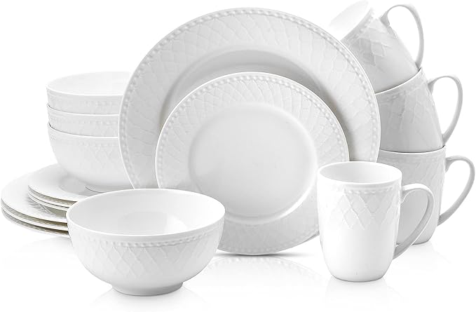 Stone Lain Madeline Formal Bone China Dinnerware Set 32 Piece Service for 8, White