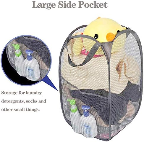Larpur Popup Mesh Laundry Basket, Collapsible Laundry Hamper Portable Clothes Washing Laundry Hamper with Reinforced Carry Handles for Home, Dormitories, Travel, Apartments (Grey)