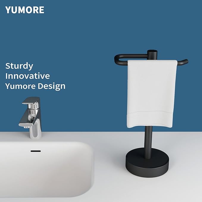 YUMORE Hand Towel Holder Stand Countertop Towel Rack Free Standing Towel Bar Hanger for Bathroom Kitchen Pro Matte Black