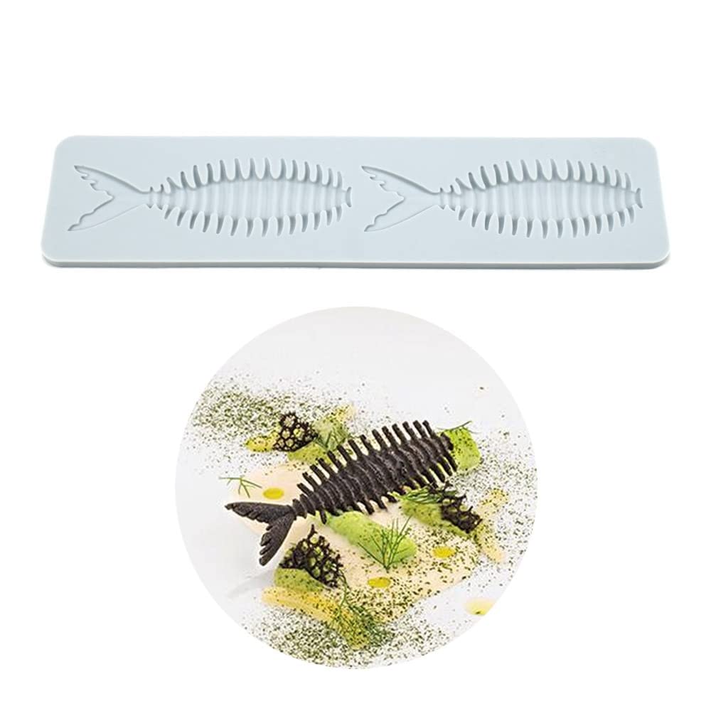 Silicone Molds 3D Hollow Leaf Chocolate Molds Honeycomb Bee Candy Mold Flower Pattern Fondant Mold Cake Topper Sugar Craft Decoration (H_Fish Bone_9.2 * 2.2 * 0.2inch)