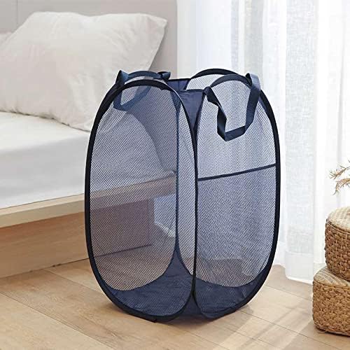 2 Laundry Baskets, pop-up Laundry Baskets, Foldable mesh Laundry Baskets (Each with 2 Reinforced Handles)…, Blue