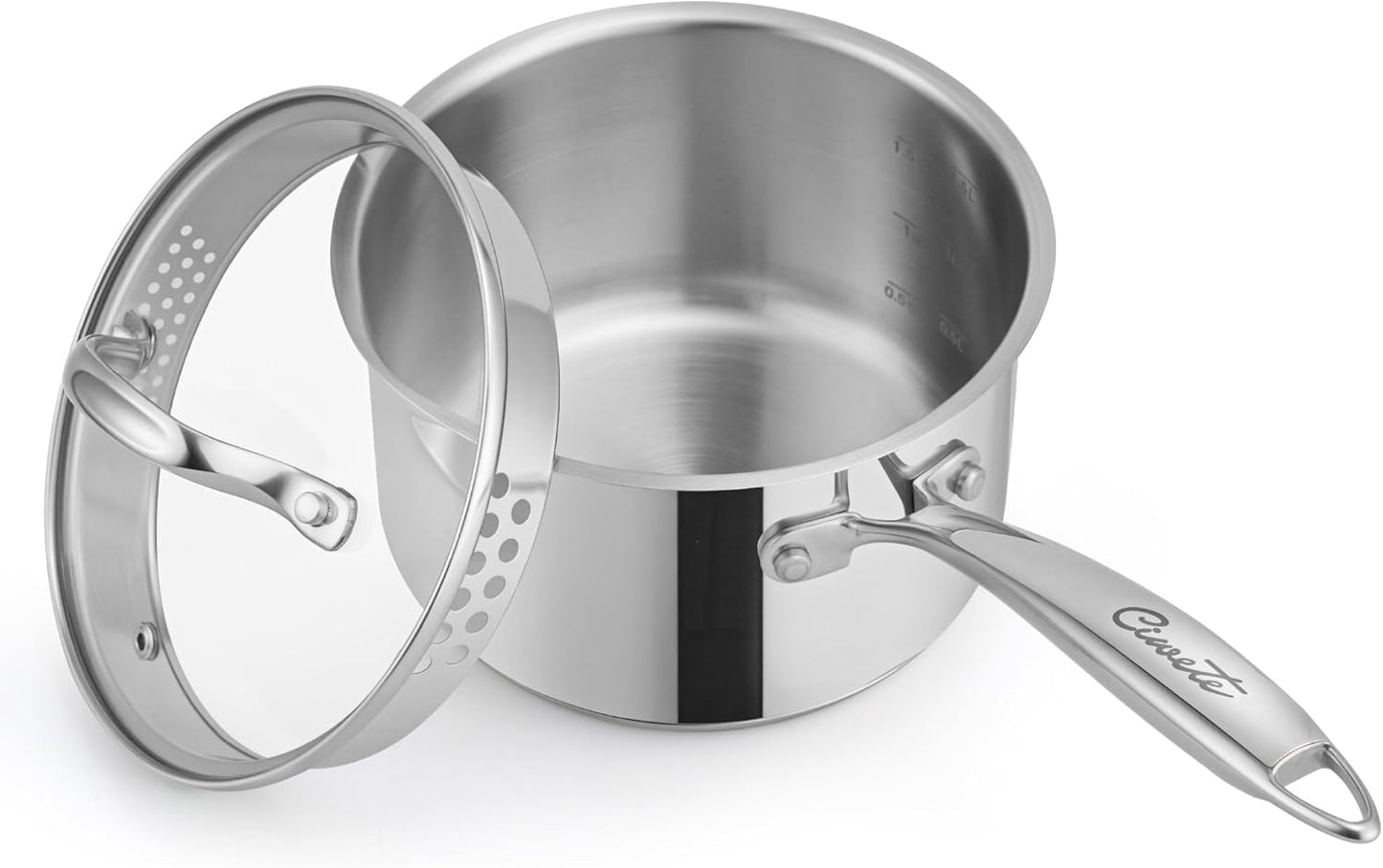 Ciwete 3 Qt Stainless Steel Saucepan with Glass Strainer Lid, 3 Quart Pot Stainless Steel Sauce Pan with Pour Spout, Mirror Polishing, Compatible with All Cooktops Dishwasher Safe Oven Safe